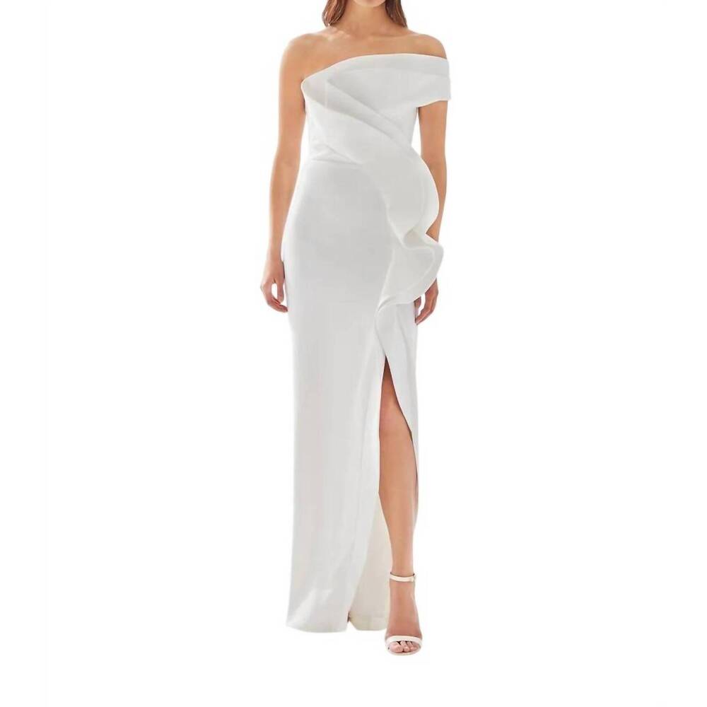 NEW TARIK EDIZ asymmetrical ruffled prom dress in ivory
